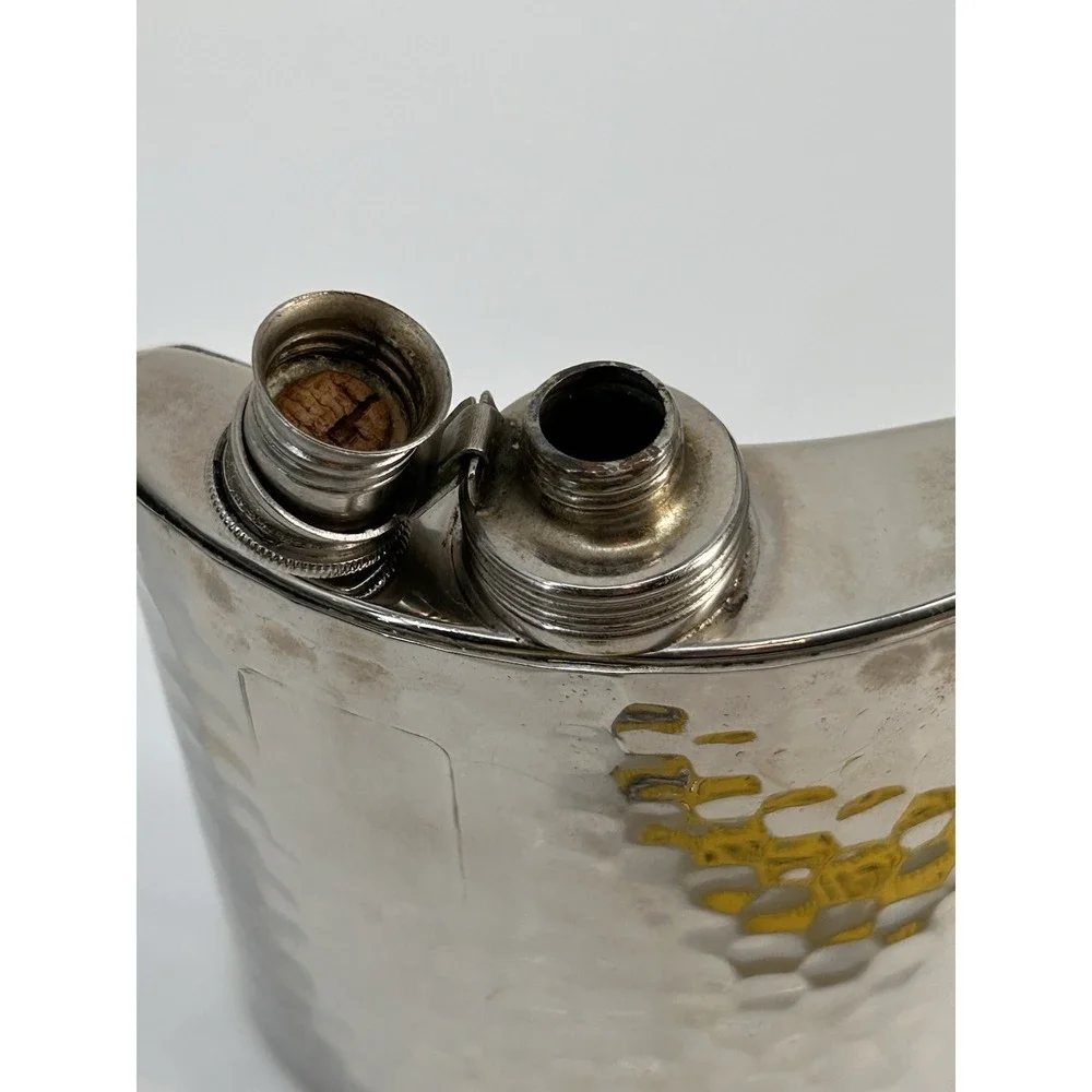 Vintage 1940's Hammered Metal Hip Flask 8 oz Tin‎ Lined Made in West Germany
